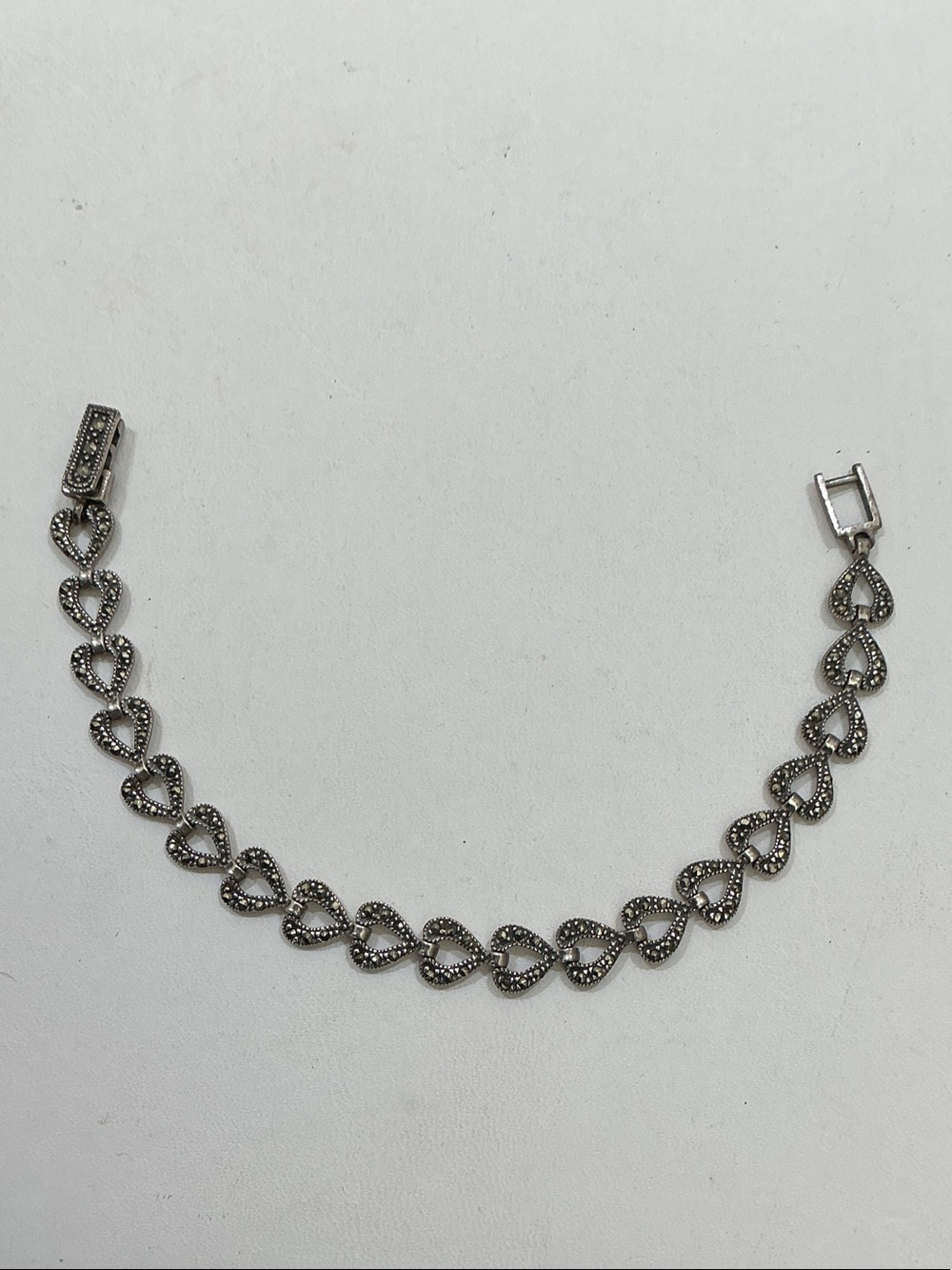 Sterling Silver Marcasite Heart Link Bracelet - Silver